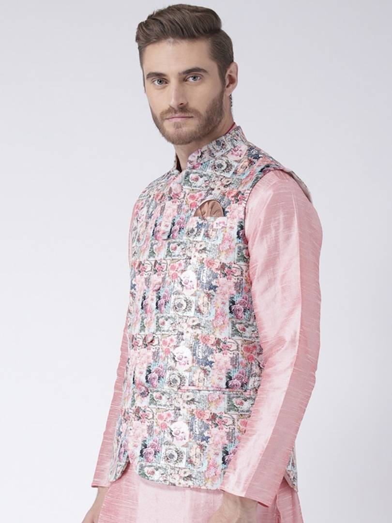 Men's Multicoloured 
Cotton Blend
 Printed Nehru Jackets